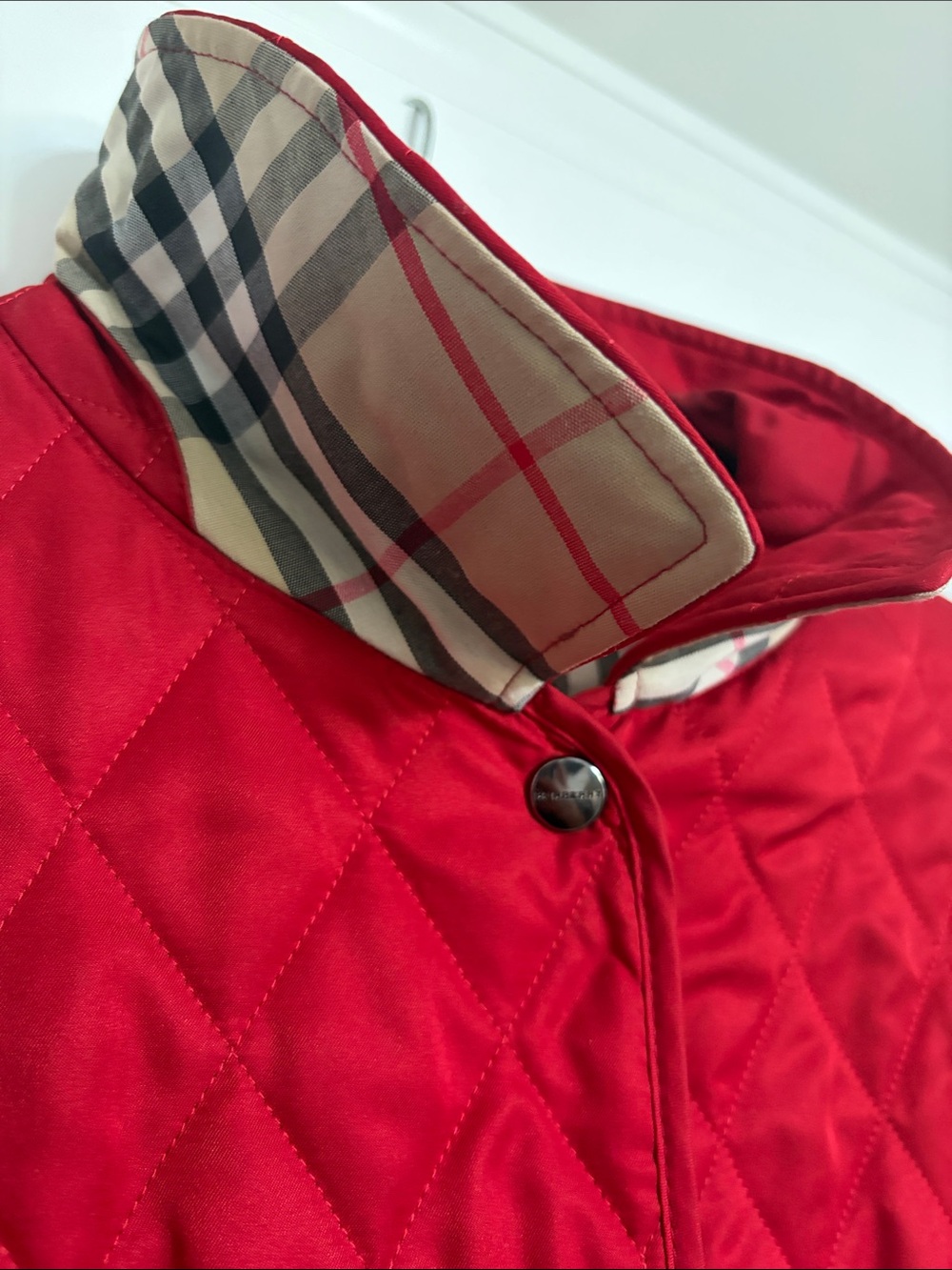 Burberry Red Quilted Snap-Front Jacket - Picture 6 of 8